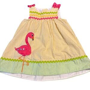 Emily Rose Flamingo Gingham Seersucker Dress Baby Girls 18M Yellow Green Pink
